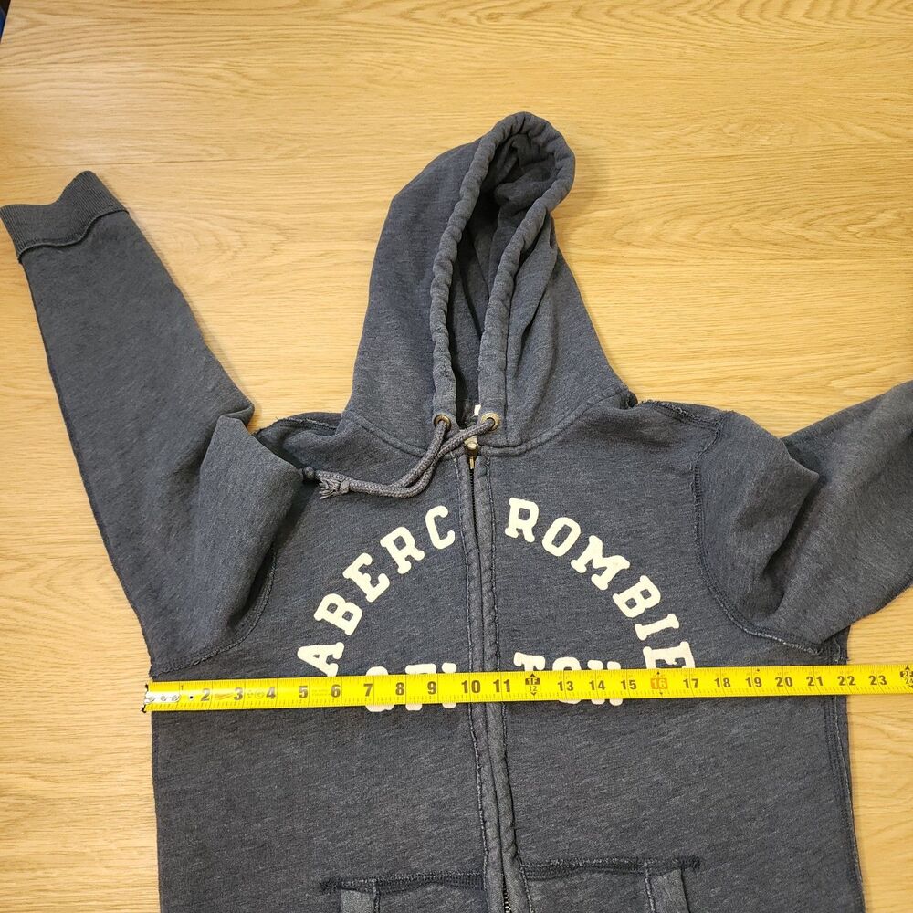 Abercrombie & Fitch Full Zip Hoodie Mens M Muscle Irregular Blue Spell Out Y2K - Picture 7 of 13